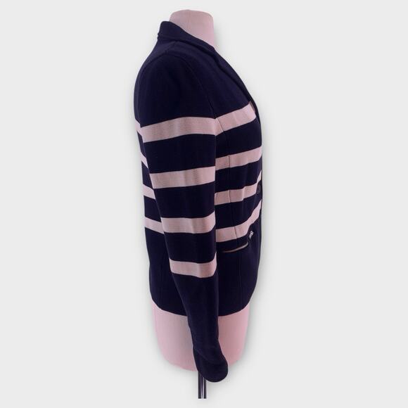 TALBOTS Knit Blazer Sweater Navy White Striped Nautical Preppy S - Picture 3 of 8